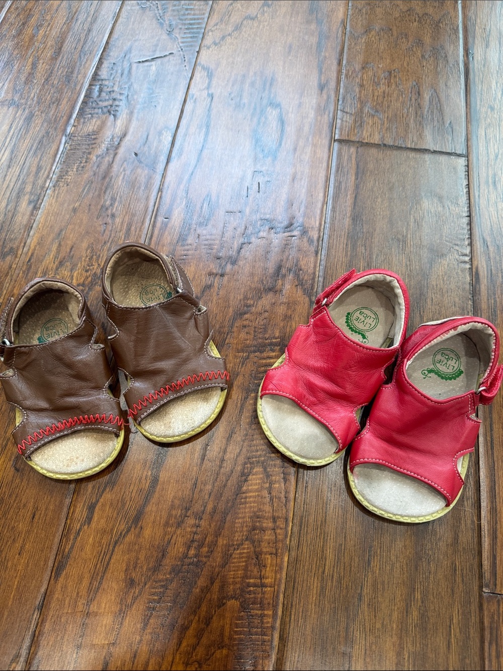 Livie & Luca Red and Toffee Brown Summer Soft Leather Sandals size 7 Velcro
